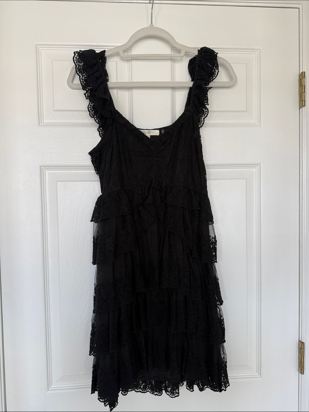 LoveShackFancy Black Ruffled Lace Mini Dress
